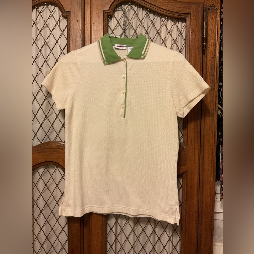 Izod golf polo shirt cream with green collar top